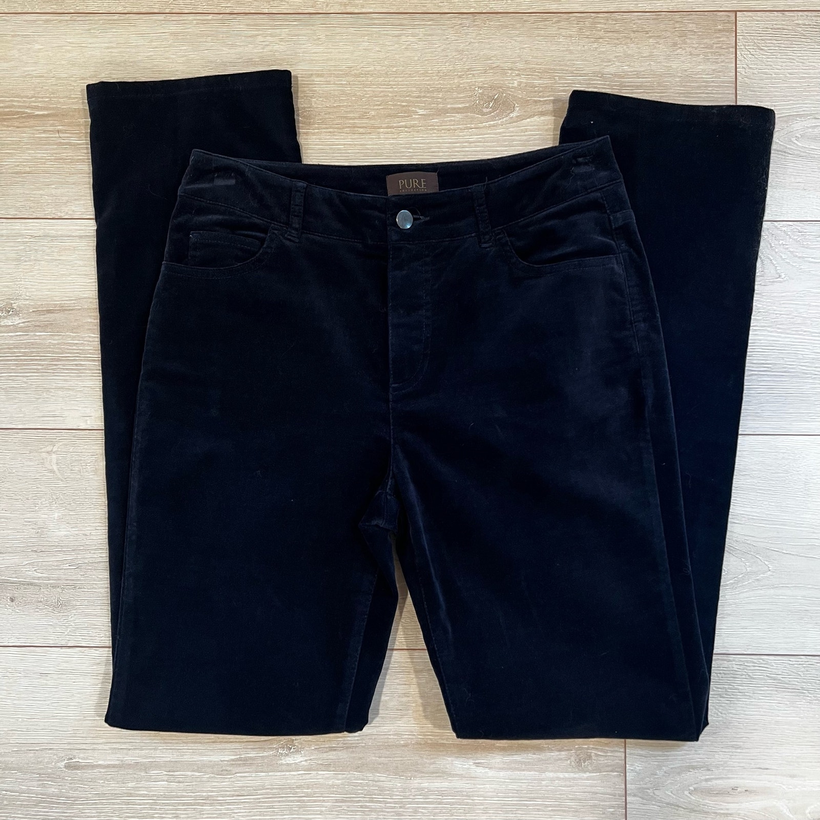 Pure Collection High Rise Blue Velvet Cotton Straight Jeans 6l